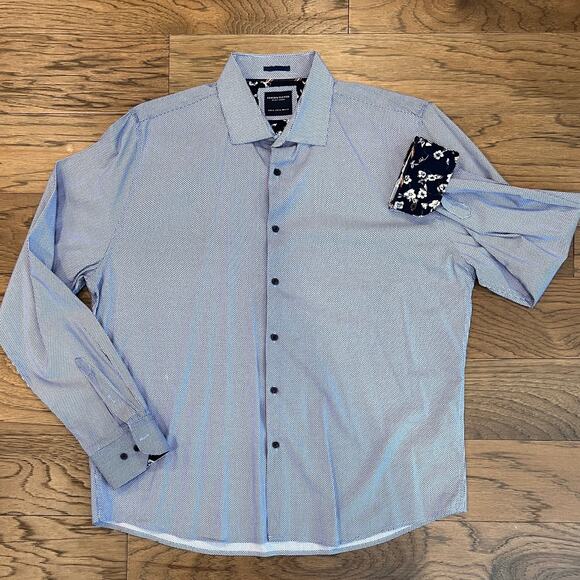 Denim and Flower Ricky Singh Men's Blue Jacquard Pattern Dress Shirt Size XL - Picture 1 of 9